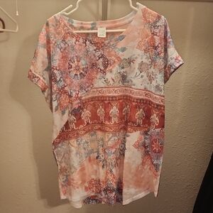 Time and Tru Women's Short Sleeve Tee - Coral and Blue